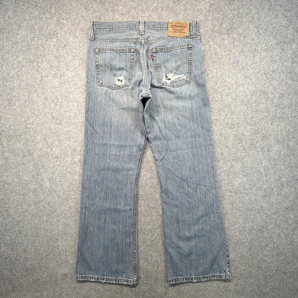 Levis 527 Jeans Mens 32x30 Blue Cotton Bootcut Western Rips Denim Pants Y2K
